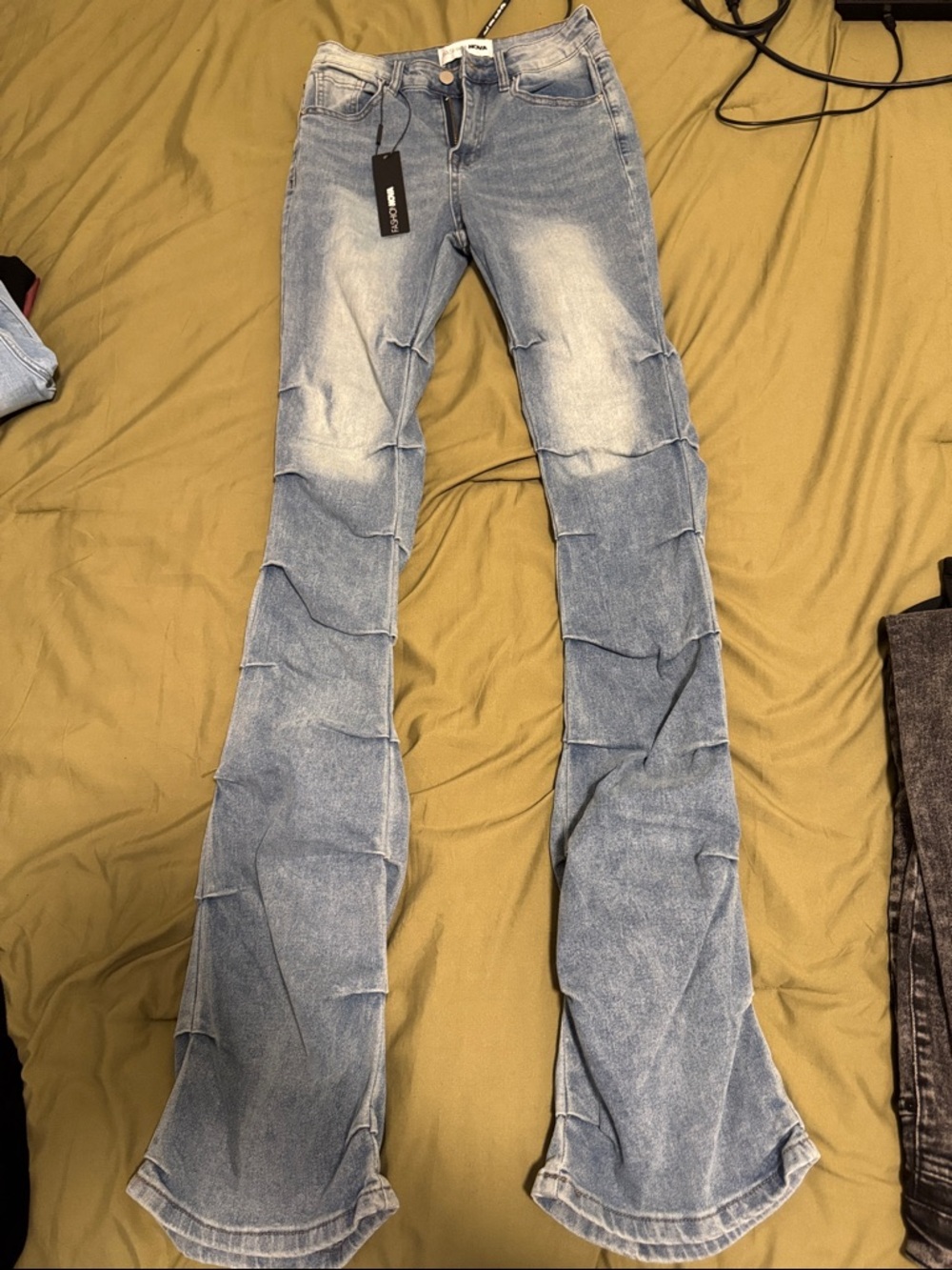 Fashion Nova Light Blue Layered Seam Flare Jeans